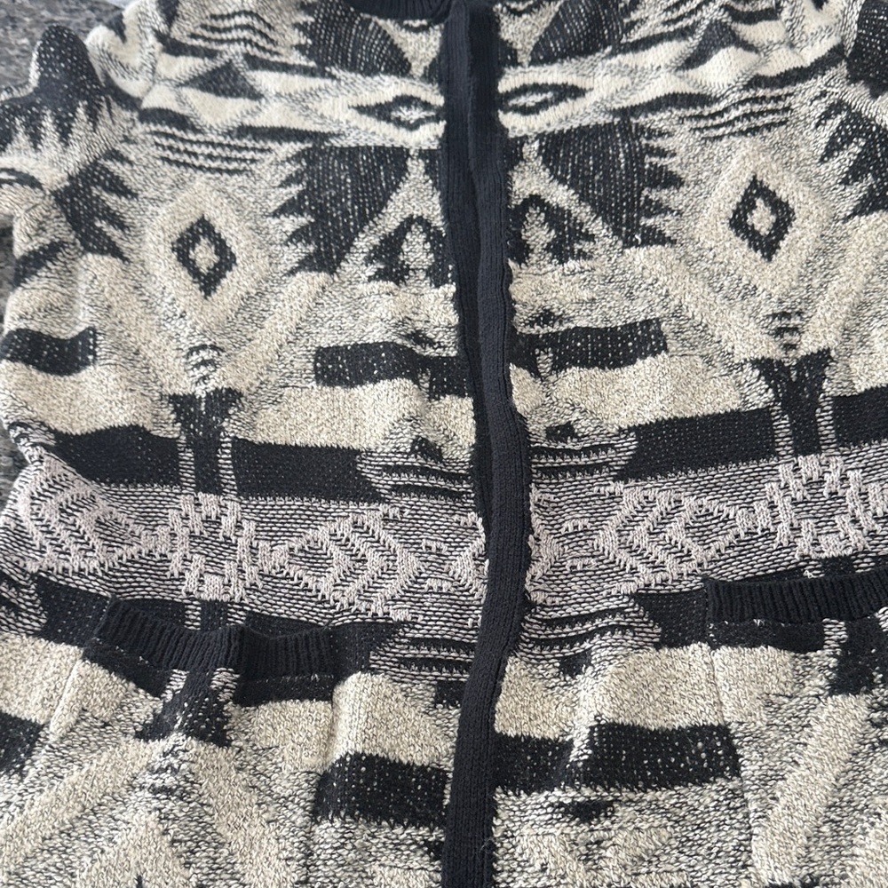 Textured Black and Cream Aztec Pattern Knit Cardigan